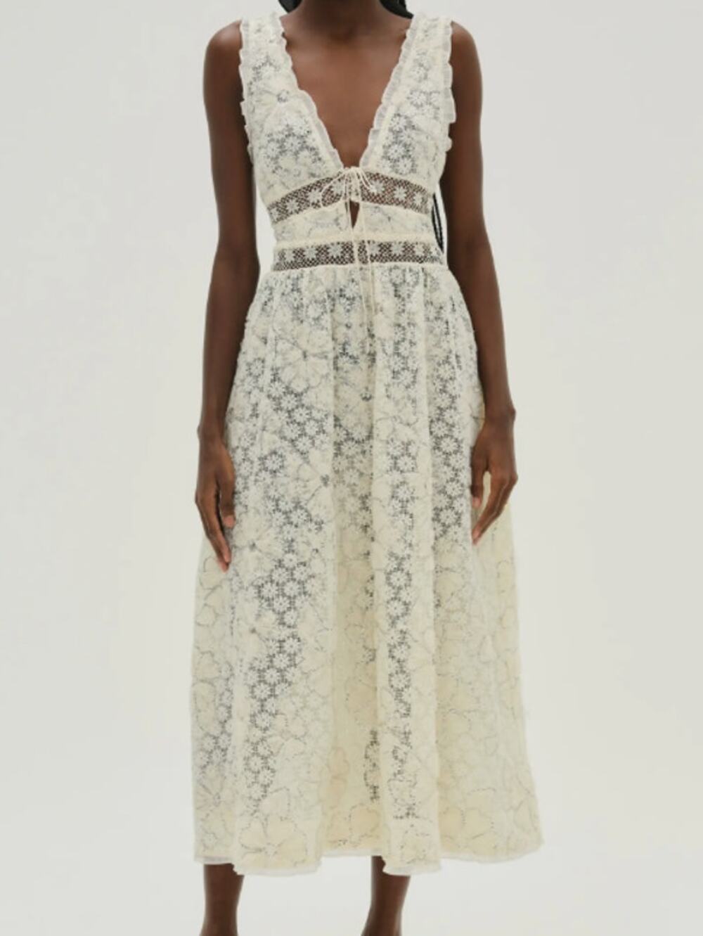 For Love & Lemons Cream Snowflake Daisy Lace & Sequin Mesh Midi Dress Medium